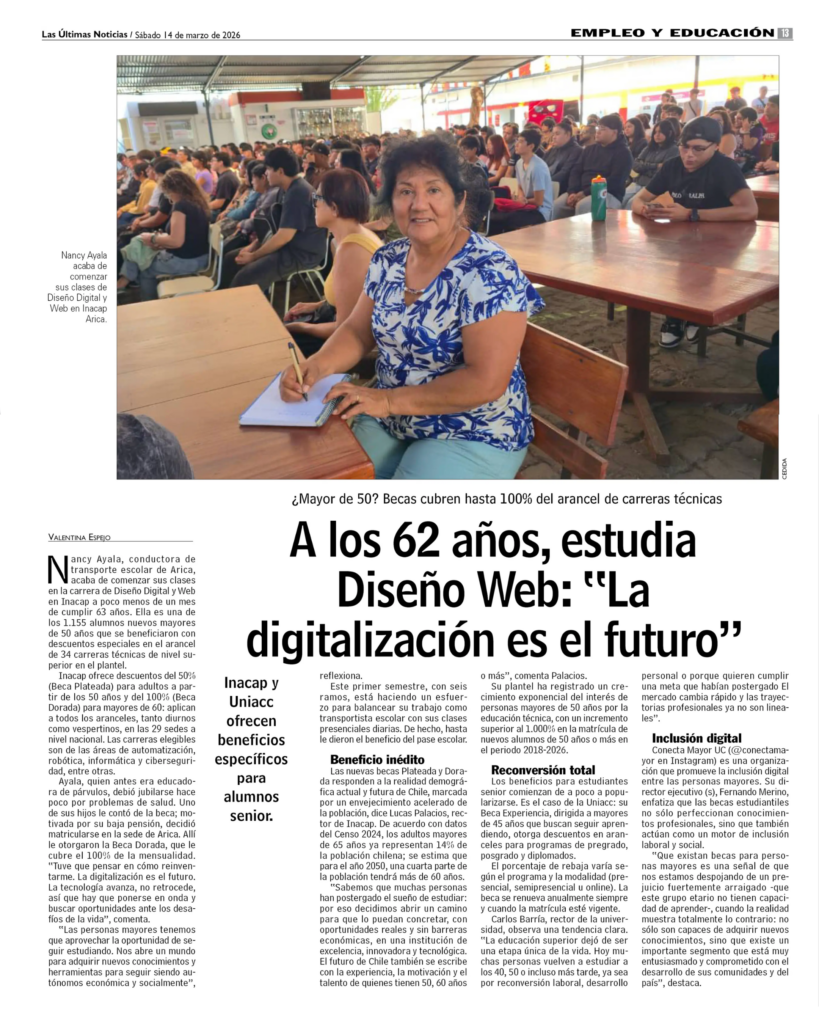 Captura de nota de prensa en lun.com mención a Conecta Mayor UC